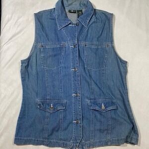 Hunt Club Men's Cotton Denim Button Up‎ Vest With Pockets